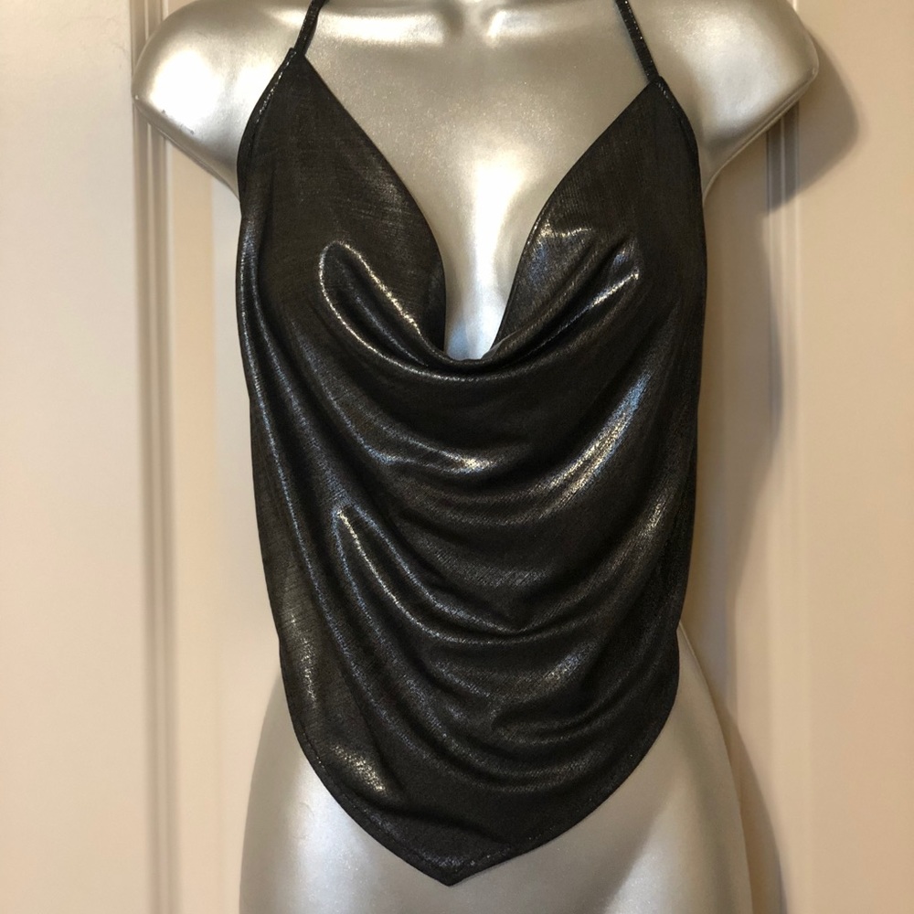 V-Cut night out top / black metallic